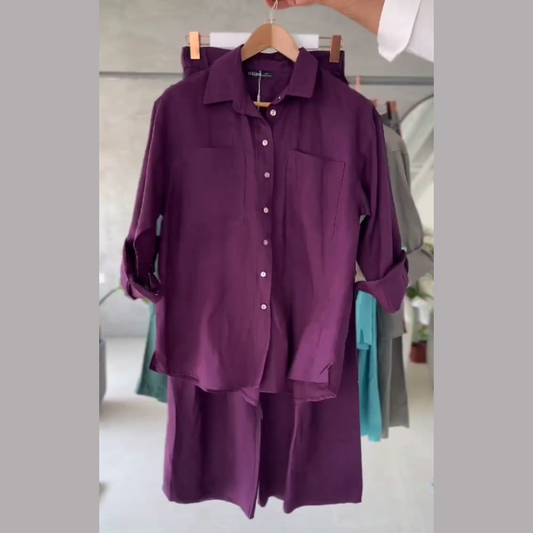 Women's Linen Shirt & Plazo Set